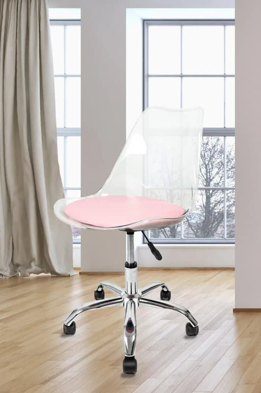Fusion Living Soho Clear Plastic Dining Chair with Swivel Base in Dusty Pink Dusty Pink Unisex