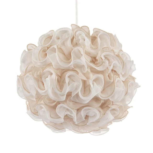 Happy Homewares Modern White & Taupe Ribbon Velvet Fabric Round Pendant Light Shade Taupe Unisex