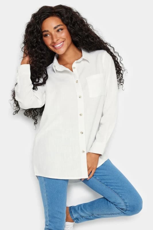 M&Co Petite Linen Long Sleeve Shirt White female