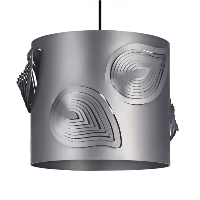 Happy Homewares Modern Solid Metal Easy Fit Pendant Shade with Laser Cut Leaves in Grey Grey Unisex