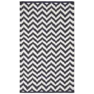 Casablanca Handwoven Zig Zag Pattern Dark Blue and White 100% Cotton Kilim Rug, 90 x 150cm - Blue - Homescapes