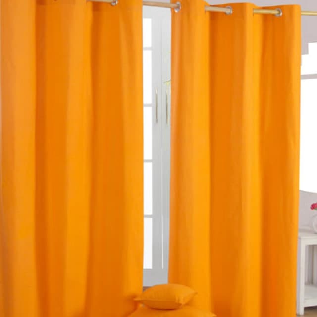 Homescapes Plain Cotton Ready Made Eyelet Curtain Pair Orange