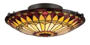 West End 2 Light Flush Ceiling Light Vintage Bronze, Tiffany Glass, E27