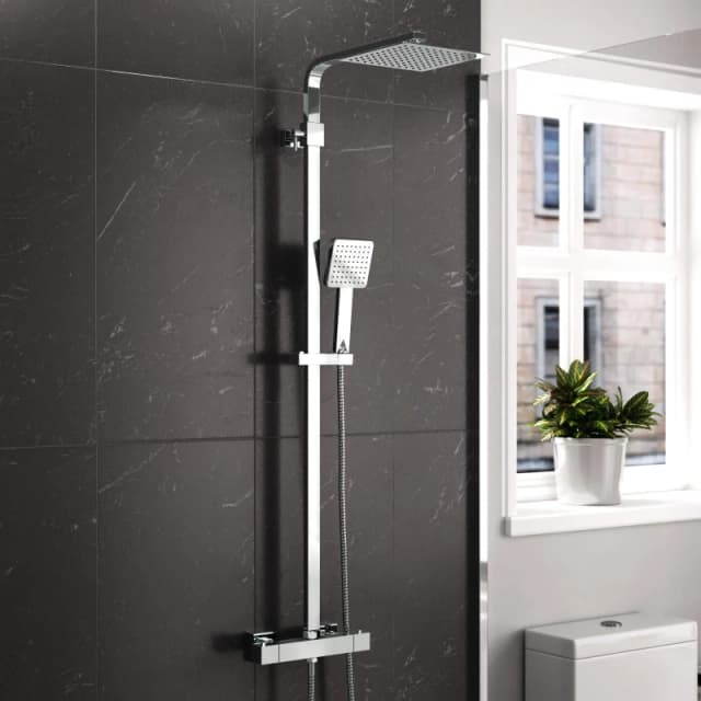 Nes Home Modern Square Exposed Thermostatic Mixer Shower Set Shower Head & Handheld in Silver Silver Unisex