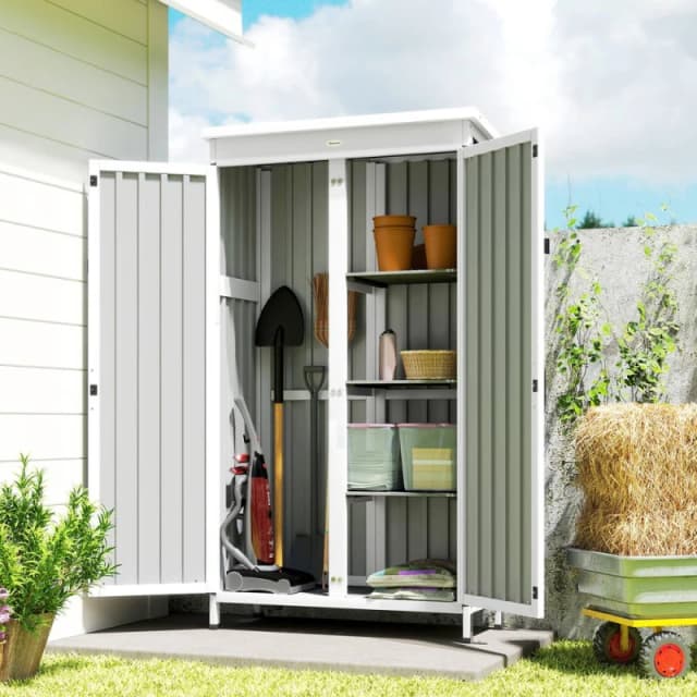 OUTSUNNY Outdoor Storage Cabinet with Removable Shelves, White & Black Unisex