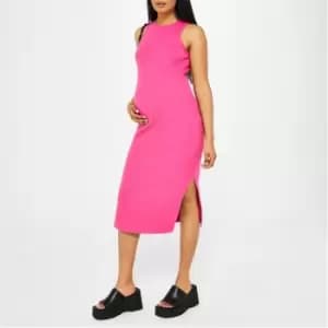 Missguided Rib Racer Neck Maternity Midaxi Dress - Pink