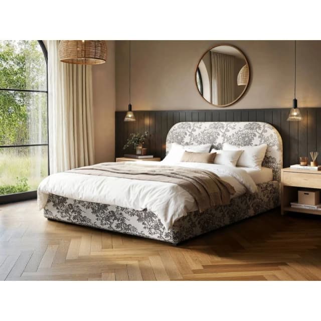 Flair Alba Tree Print Ottoman Bed Beige Chenille Size: Double Beige Unisex Double