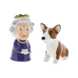 Queen and Corgi Ceramic Salt and Pepper Set