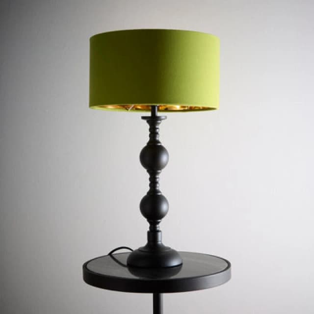 K Living Churchgate Black Metal Base Table Lamp With Green Velvet Shade