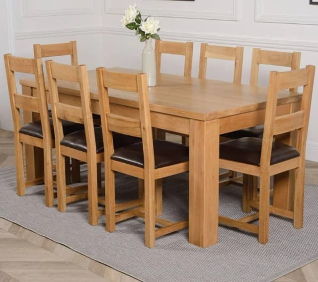 Thats Furniture Dakot 182 x 92cm Oak Large Dining Table & 8 Lincoln Chairs in Brown Size: 182 x 92cm Brown Unisex 182 x 92 cm