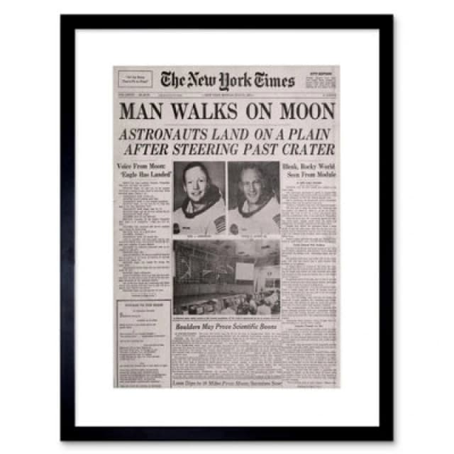 Artery8 Vintage Space Newspaper Moon Aldrin Armstrong 12X16" Framed Wall Art Print