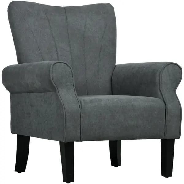 HOMCOM Armchair with High Back and Wood Legs Modern Living Room Chair Grey