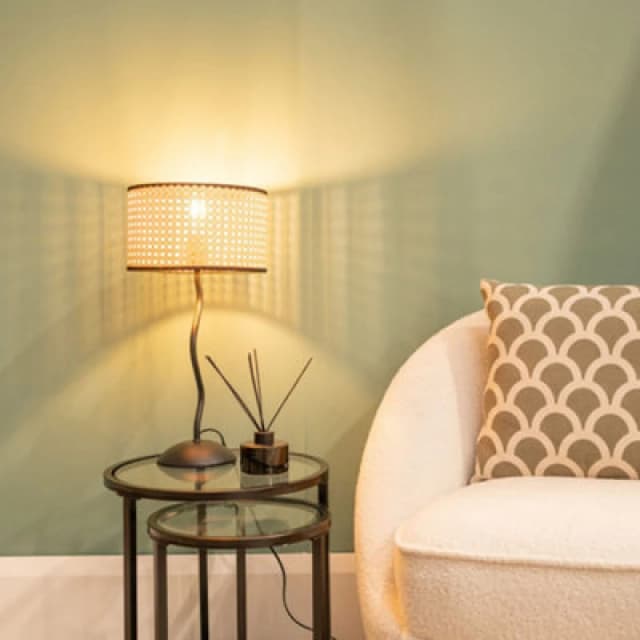 ValueLights Wiggle Black Metal Table Lamp With Natural Cane Lampshade Black