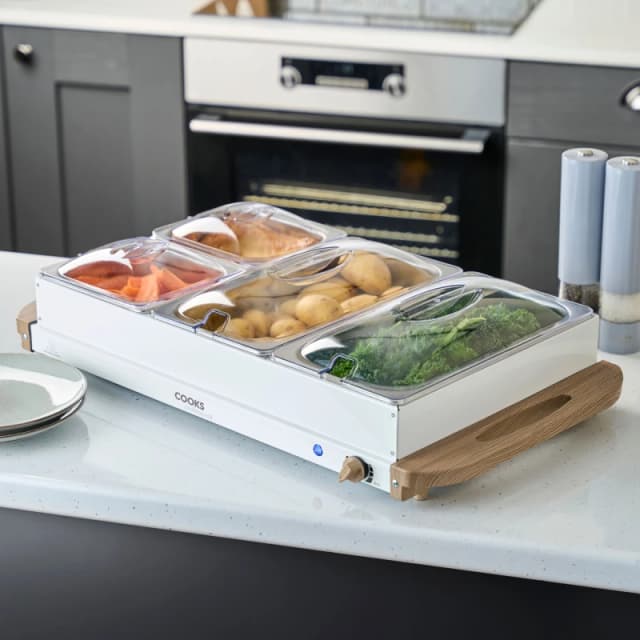 Cooks Professional 4-Section Buffet Warmer 7.2L with Hotplate Function & Adjustable Temp in White White Unisex