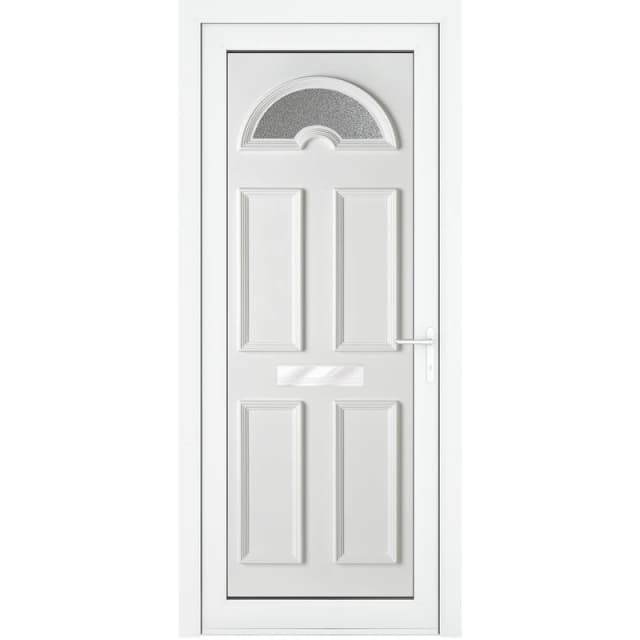 Crystal Upvc Front Door Sunburst Glass Sandringham White Left Hand 920 X 2090Mm Obscure Glass, White RD1LHSAN92209