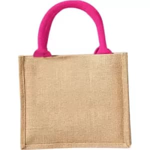 Westford Mill Jute Mini Gift Bag (6 Litres) (Pack Of 2) (One Size) (Natural/Fuchsia) - Natural/Fuchsia