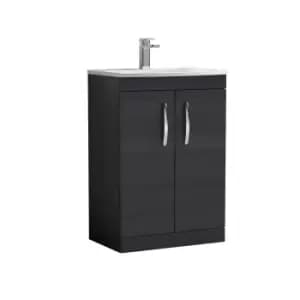 Nuie Athena 600 Floor Standing 2-door Vanity & Curved Basin - Black Woodgrain