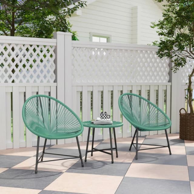 OUTSUNNY Rattan Bistro Set with Acapulco Chairs & Glass Table, Green Green Unisex