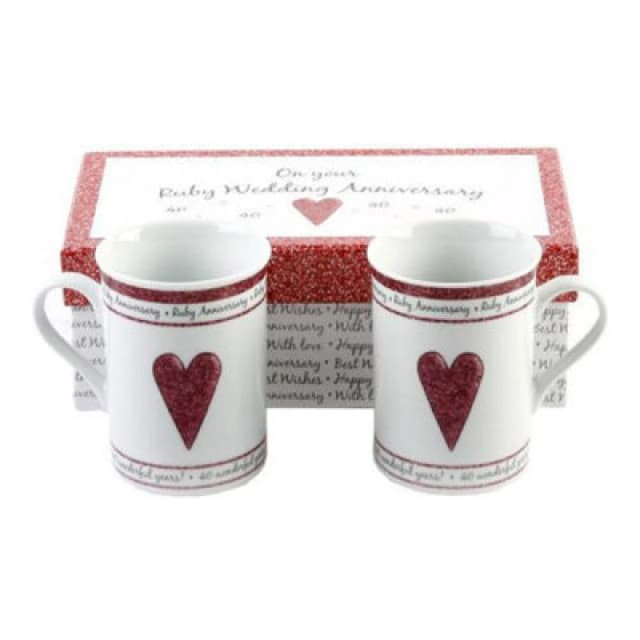 Happy Homewares Beautifully Designed 40Th Ruby Anniversary Mug Set With Matching Gift Box