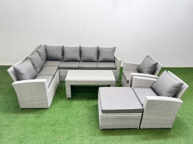 Fimous Outdoor 9 Seater Corner Sofa Sets with Chair Big Stool Light Grey Light Grey Unisex