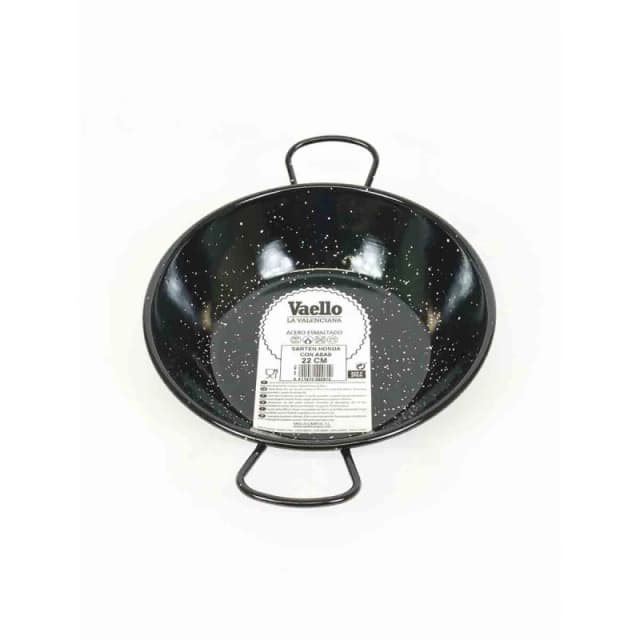 Verano Spanish Ceramics Enamelled Deep Frying Pan With Handles Kitchen Cookware (Diam) 22cm Black unisex