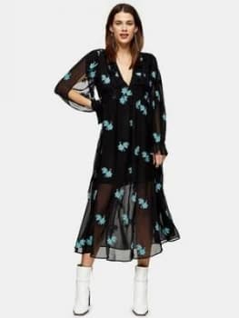 Topshop Idol Embelished Floral Midaxi Dress - Black
