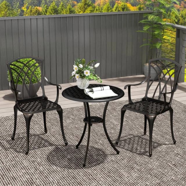 Outsunny 3 PCs Garden Bistro Set Outdoor Garden Furniture Set w/ Umbrella Hole Bronze