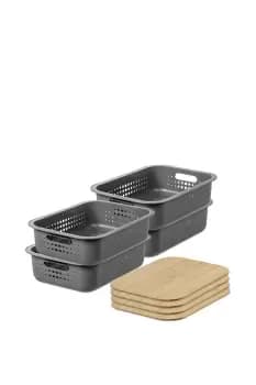 'Recycled Basket 10' with bamboo lids x4