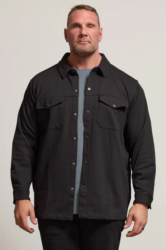 BadRhino BadRhino Men Textured Jersey Shacket in Black Size: 5-6X-Large Black 5-6XL Male 5063111861743