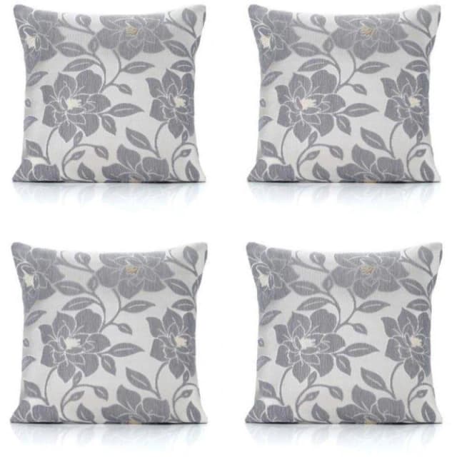 Alan Symonds Peony Chenille Cushion Set of 4 Silver unisex 45x45cm