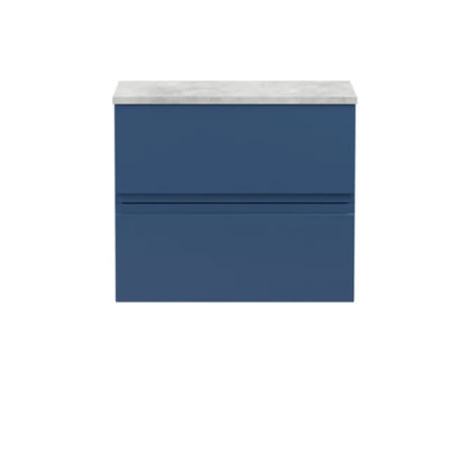 Hudson Reed Urban Wall Hung Countertop Basin Unit, 2 Soft Close Drawers Vanity Unit And Bellato Grey Worktop In Satin Blue, 600mm