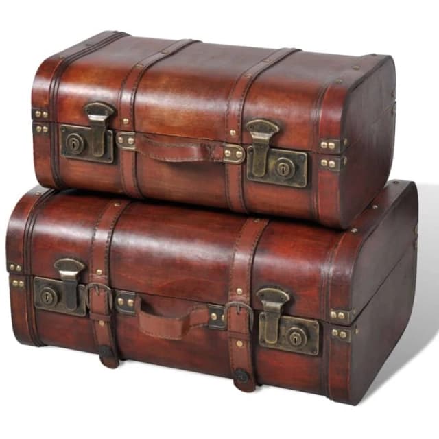 vidaXL 2x Wooden Treasure Chest Vintage Brown Storage Box Ottomans Trunk Bench