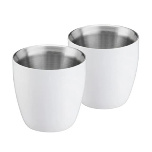 Cooks Professional Set Of 2 Stainless Steel Espresso Coffee Cups - Double Wall Insulated Mini Drinking Mugs - White