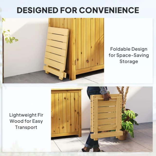 Outsunny Wooden Folding Garden Table, Folding Side Table, Nature Wood Finish Natural