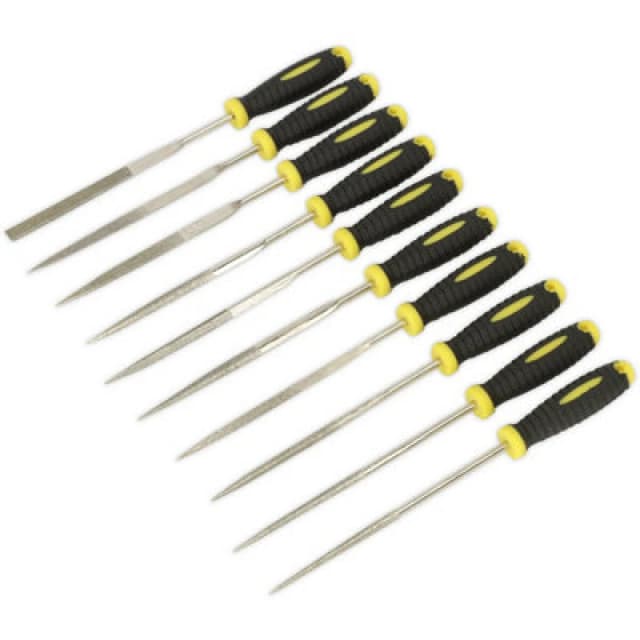 Loops 10 Piece 100mm Diamond Needle File Set - Comfort Grip Handles - Precision Files Multi