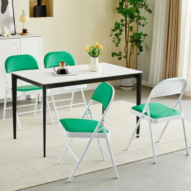 MCC Set Of 4 Padded Folding Metal Frame Dining Chairs Green FOLDINGGREEN4