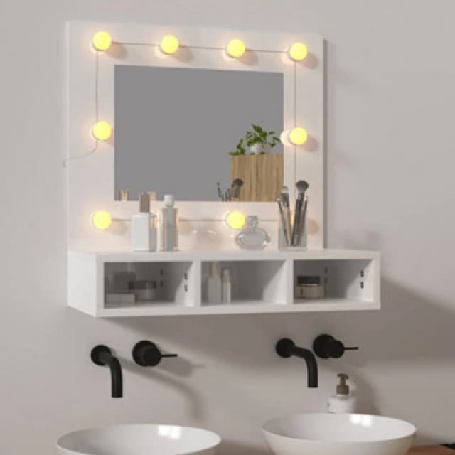 vidaXL Mirror Cabinet with LED High Gloss White 60x31.5x62 cm, White 808888