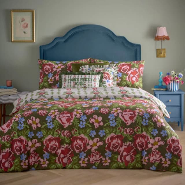 Feeoni Cottage Floral Duvet Cover Set Willow Green, Willow Green / Super King
