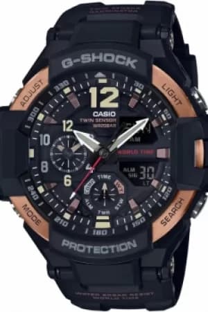 Mens Casio G-Shock Aviator Master Of G Vintage Black And Alarm Chronograph Watch GA-1100RG-1AER