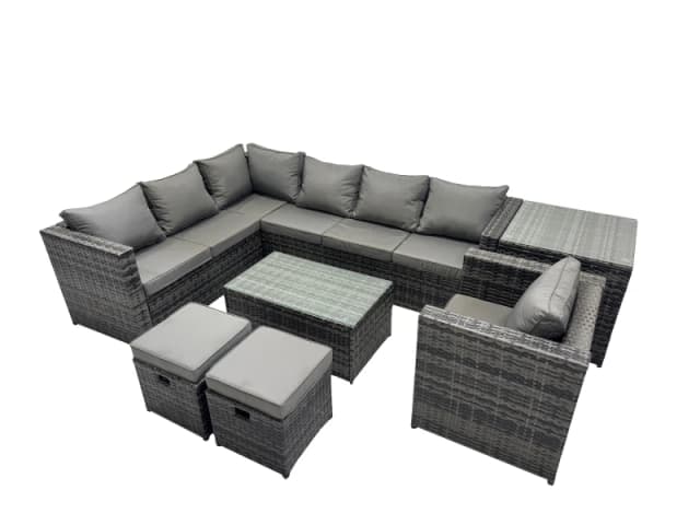 Fimous Outdoor Rattan Garden Furniture Set with Side Table 2 Small Stools in Dark Grey Dark Grey Unisex