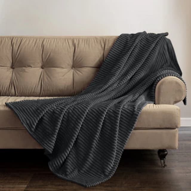 Velosso Thermal Soft Ribbed Cord Throw Blanket For Sofa, Bed, Armchair, Couch - 150Cm X 200Cm, Charcoal