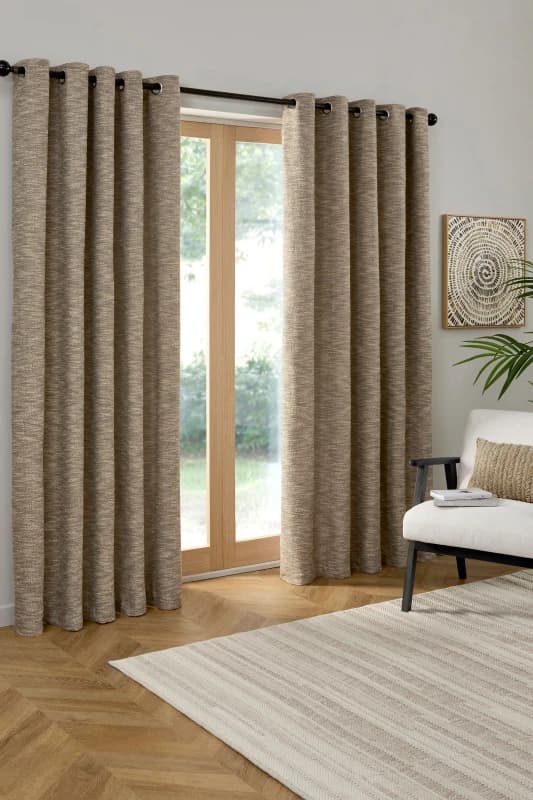 Curtina Talon Jacquard Ready Made Eyelet Curtains Natural