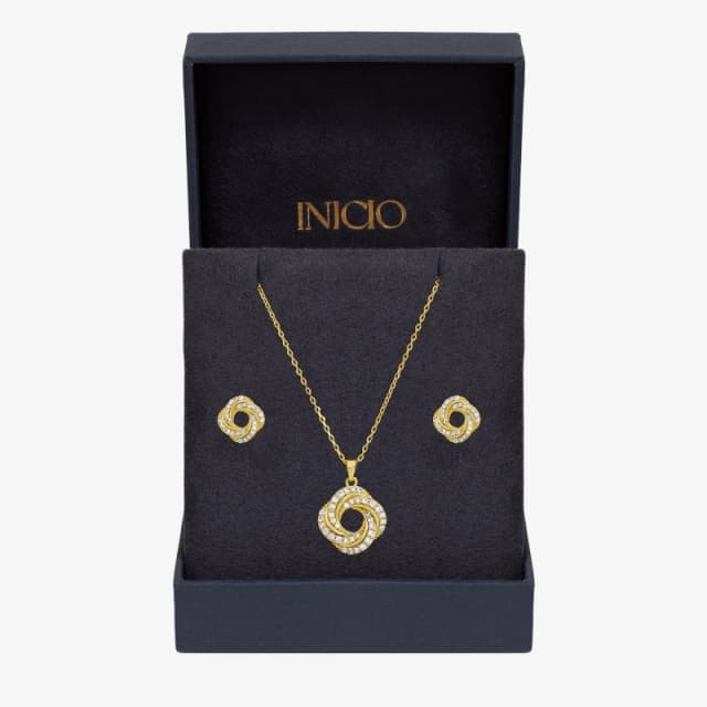 Inicio Cubic Zirconia Open Knot Set - Gift Box Jewellery Sets One Size Gold 73380710000