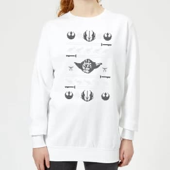 Star Wars Yoda Sabre Knit Womens Christmas Sweatshirt - White - M