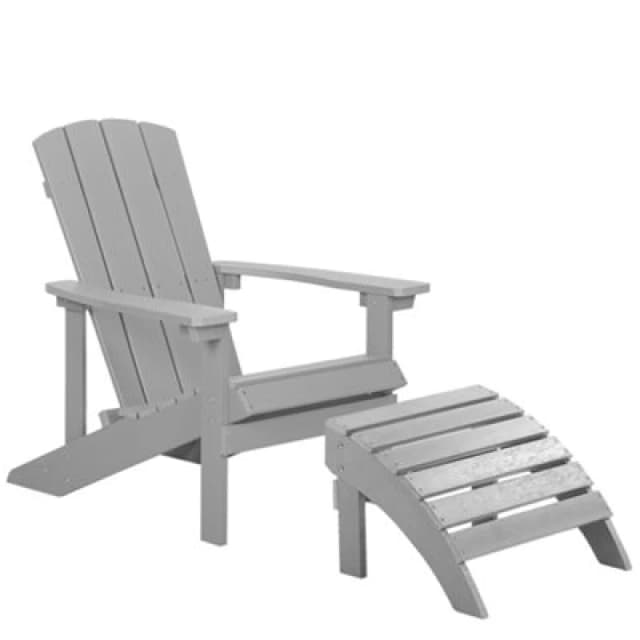 Beliani Garden Chair Adirondack With Footstool Light Grey