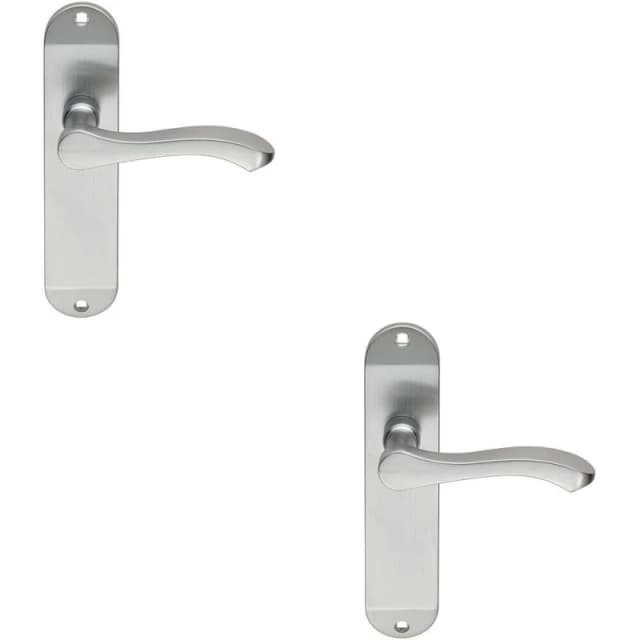 Loops 2x PAIR Scroll Lever Door Handle on Latch Backplate 180 x 40mm Satin Chrome Multi