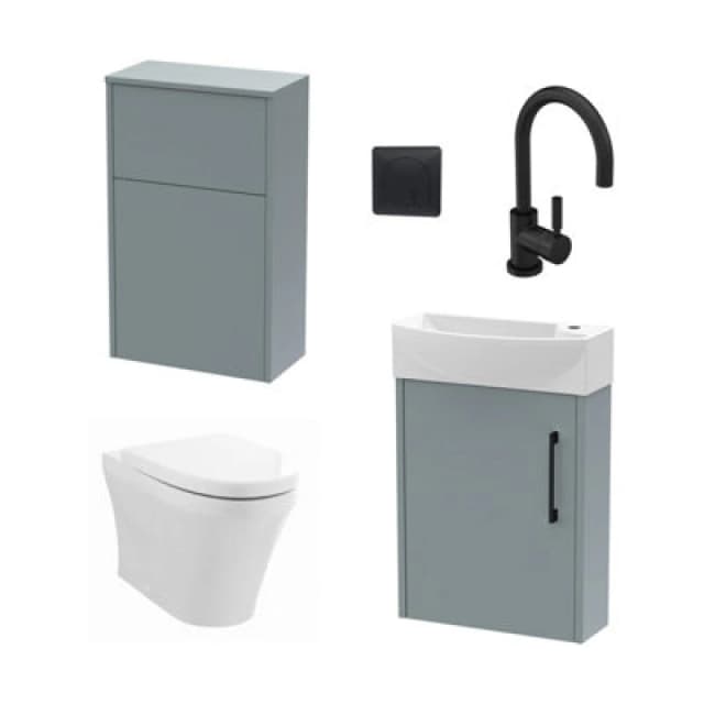 Balterley Left Wall Hung Vanity Unit WC Cistern Toilet Tap Grey Black 440mm Grey