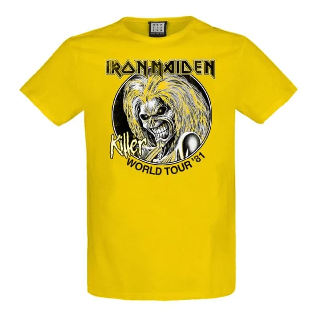 Amplified Amplified Men Killer World Tour '81 Iron Maiden T-Shirt in Yellow Size: X-Small Yellow XS Male 5063238002678