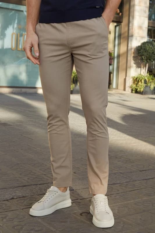 Threadbare 'Castello' Cotton Slim Fit Chino Trousers With Stretch Light Brown