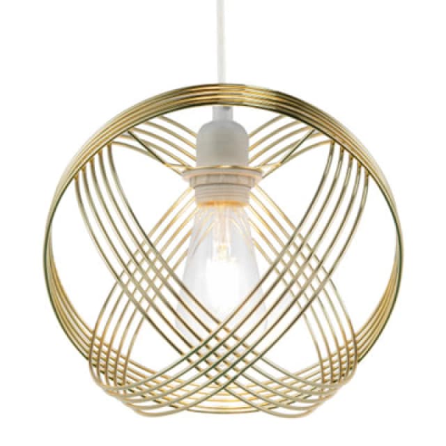 Happy Homewares Polished Plated Gold Spherical Pendant Light Shade With 4-Ring Design